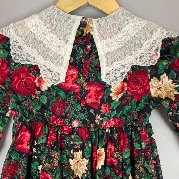 Vintage Christmas Dress Girl Child Lace Floral Long Sleeve Holiday Size 6X Kid - Picture 5 of 13